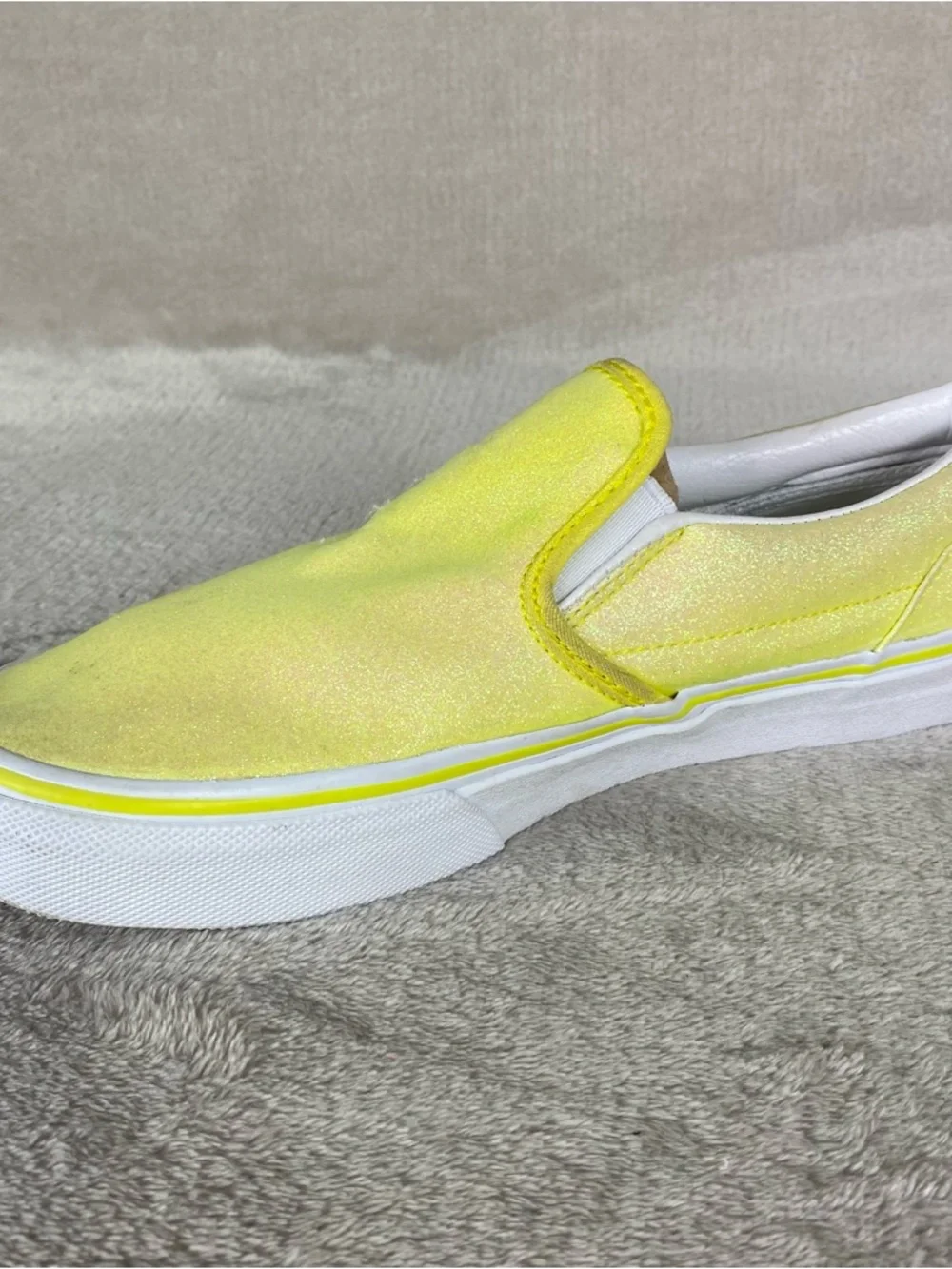 Vans Glitter Neon Slip On Sneaker Shoes Junior 5‎ Womens 6.5 Yellow White NEW